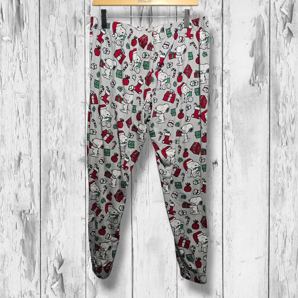 Munki Munki Peanuts Snoopy Christmas Jogger Pajama Pants Gray XL